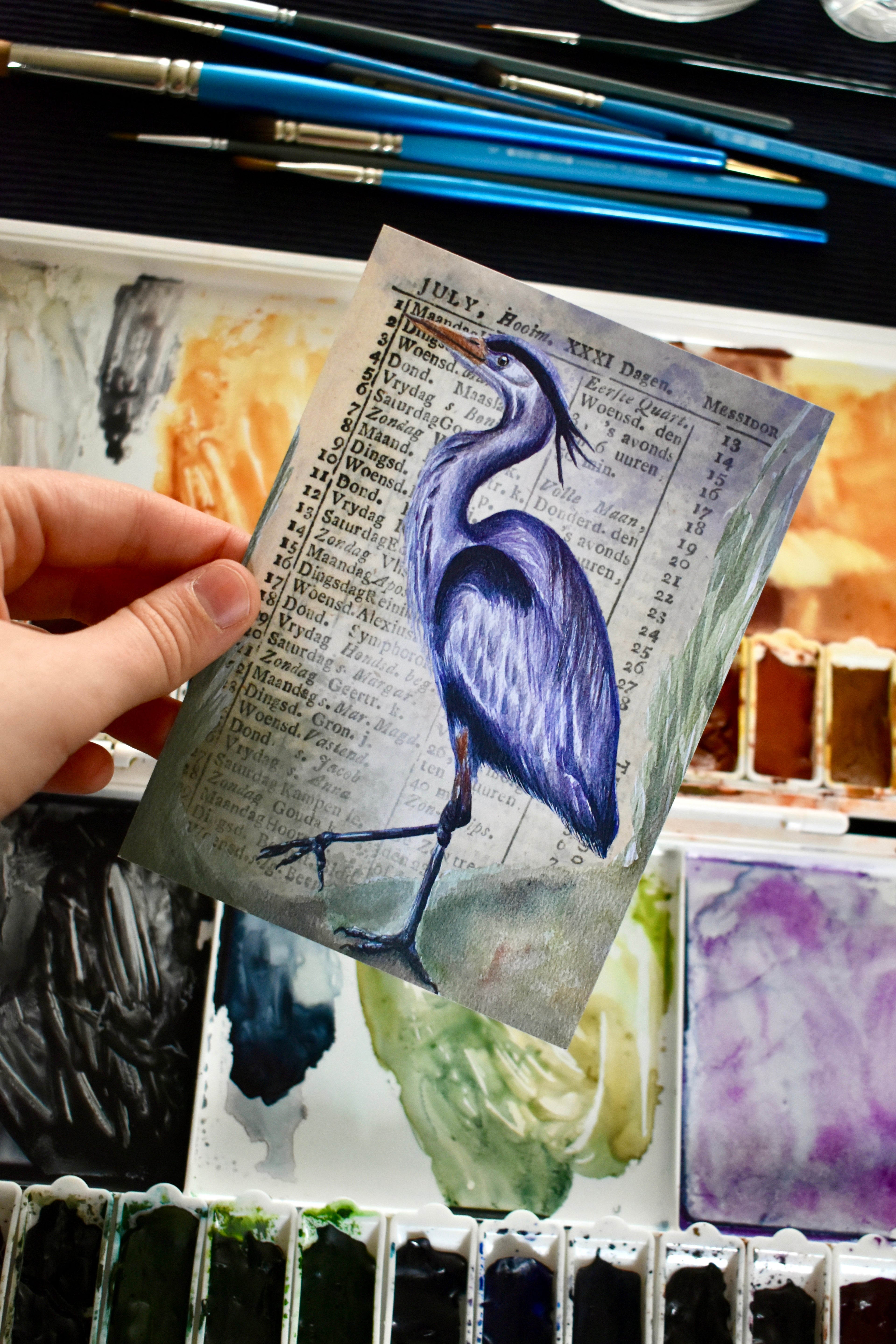 the great heron: watercolor art print