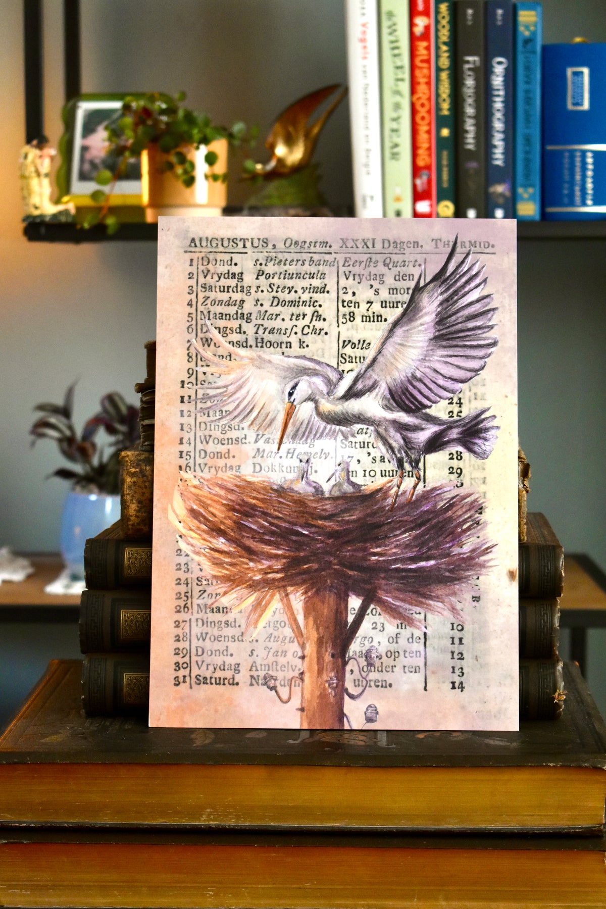 the nurturing stork: watercolor art print