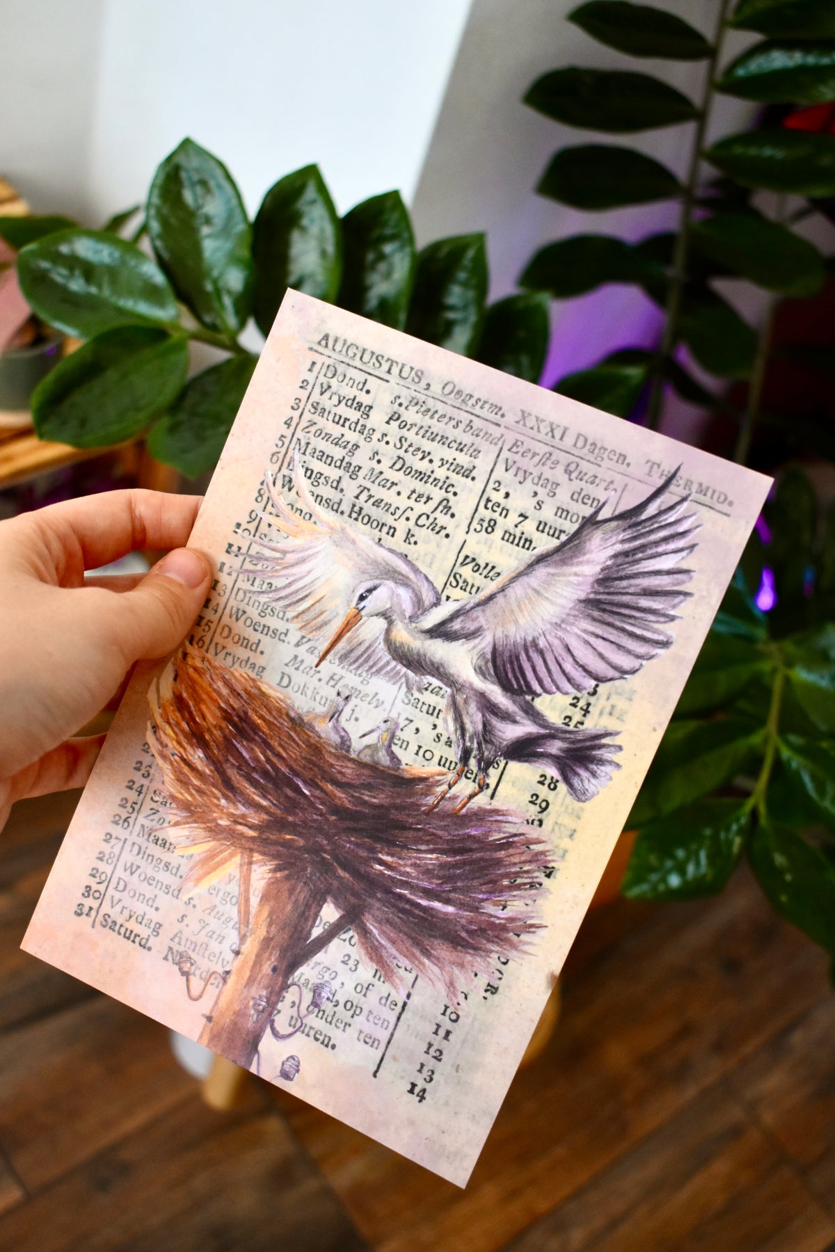 the nurturing stork: watercolor art print